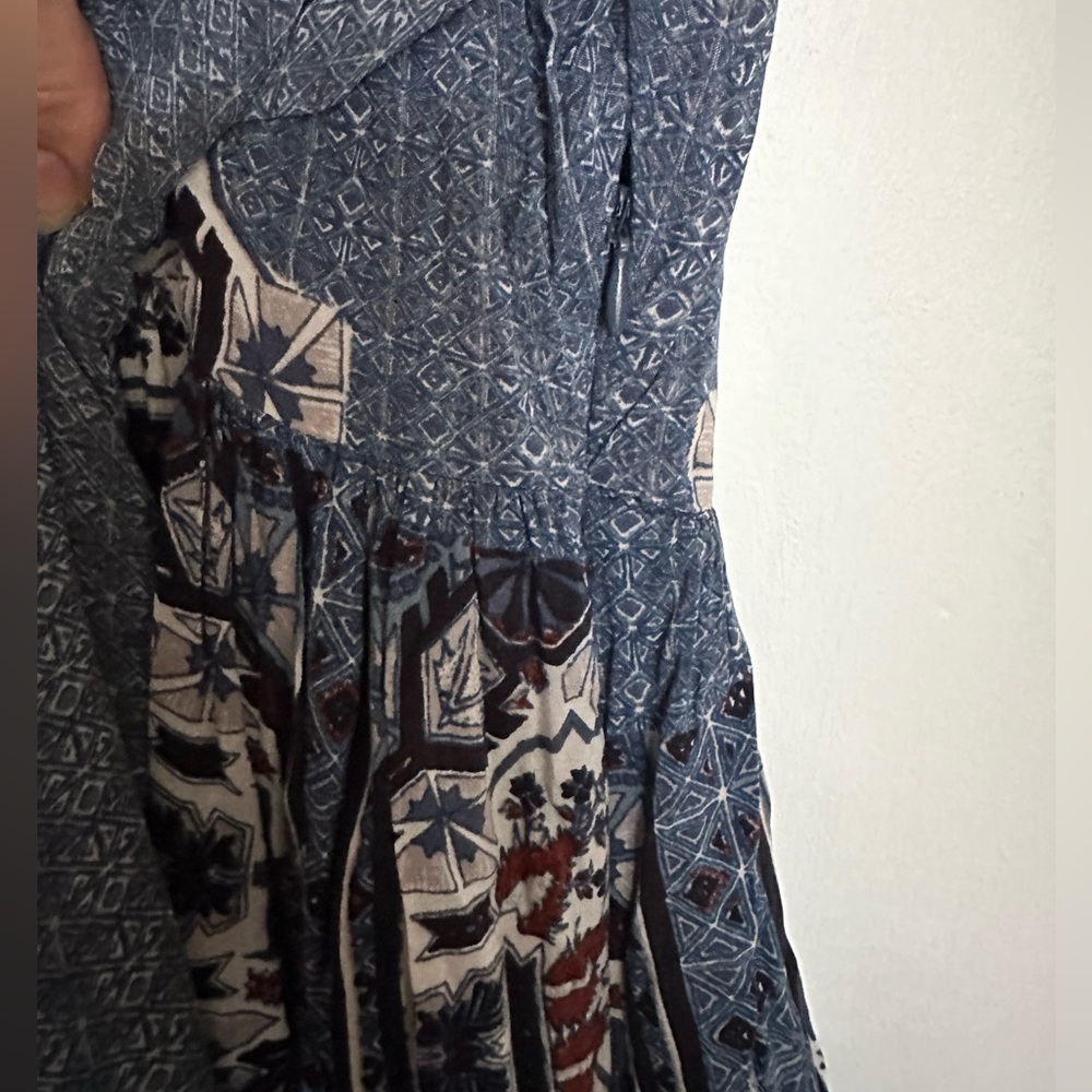 Free People Oksana Mini Dress Marine Blue Women’s Boho Peasant Puff Sleeve - Picture 6 of 6